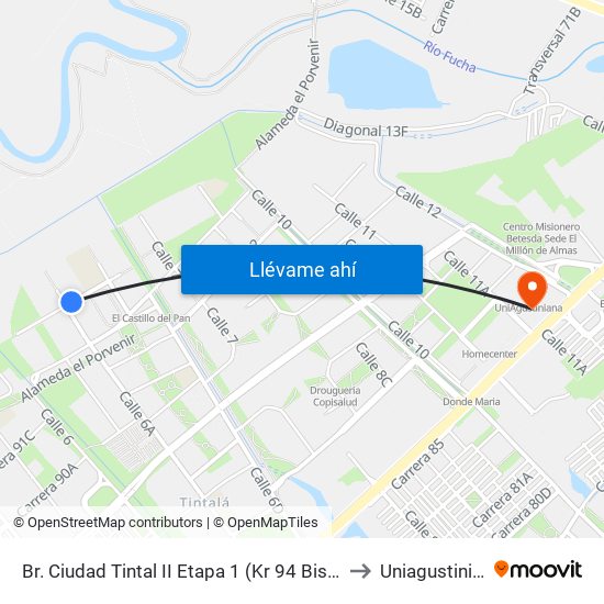 Br. Ciudad Tintal II Etapa 1 (Kr 94 Bis - Cl 6a) to Uniagustiniana map