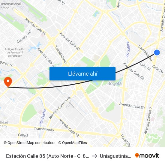 Estación Calle 85 (Auto Norte - Cl 85) to Uniagustiniana map