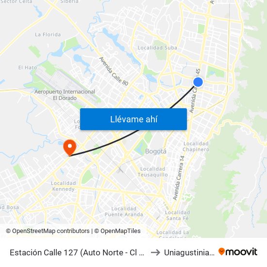 Estación Calle 127 (Auto Norte - Cl 123) to Uniagustiniana map