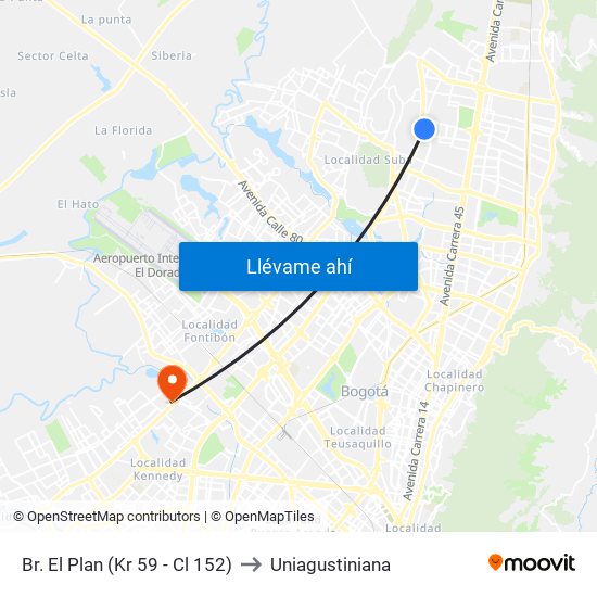 Br. El Plan (Kr 59 - Cl 152) to Uniagustiniana map