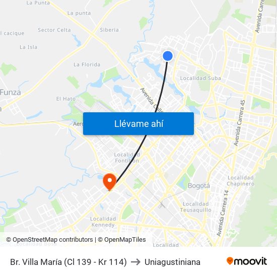 Br. Villa María (Cl 139 - Kr 114) to Uniagustiniana map