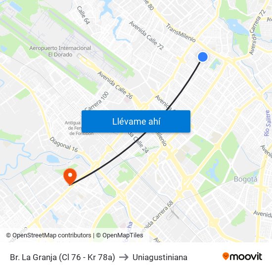 Br. La Granja (Cl 76 - Kr 78a) to Uniagustiniana map