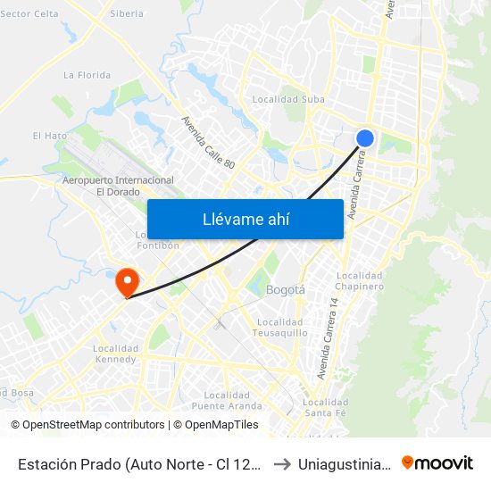 Estación Prado (Auto Norte - Cl 128a) to Uniagustiniana map