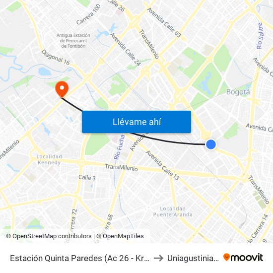 Estación Quinta Paredes (Ac 26 - Kr 45) to Uniagustiniana map