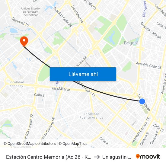 Estación Centro Memoria (Ac 26 - Kr 25) to Uniagustiniana map