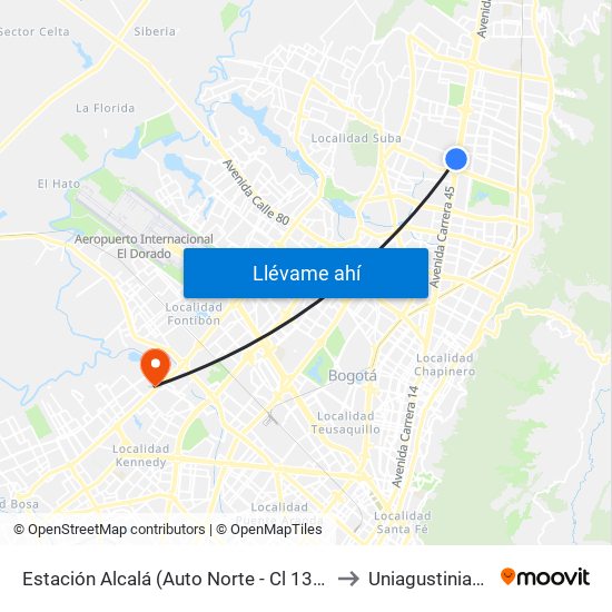 Estación Alcalá (Auto Norte - Cl 136) to Uniagustiniana map