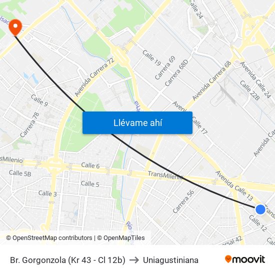 Br. Gorgonzola (Kr 43 - Cl 12b) to Uniagustiniana map