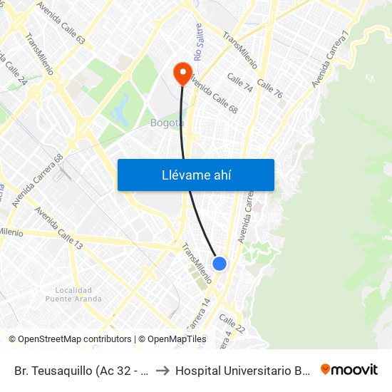 Br. Teusaquillo (Ac 32 - Av. Caracas) to Hospital Universitario Barrios Unidos map