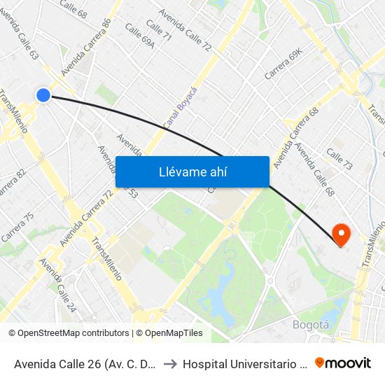 Avenida Calle 26 (Av. C. De Cali - Cl 51) (A) to Hospital Universitario Barrios Unidos map