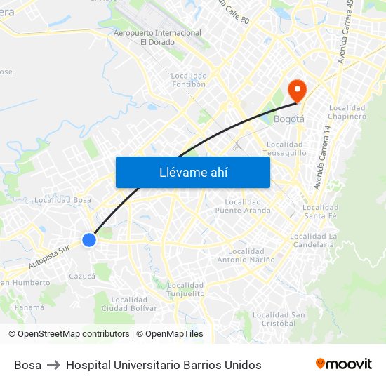 Bosa to Hospital Universitario Barrios Unidos map