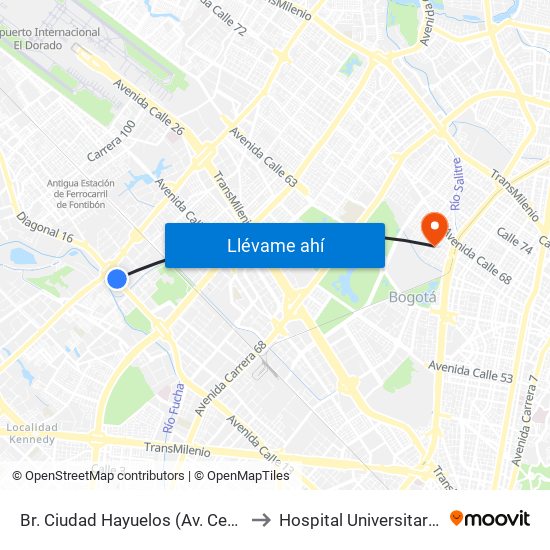 Br. Ciudad Hayuelos (Av. Centenario - Av. C. De Cali) to Hospital Universitario Barrios Unidos map