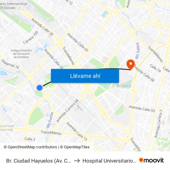 Br. Ciudad Hayuelos (Av. Centenario - Kr 78g) to Hospital Universitario Barrios Unidos map