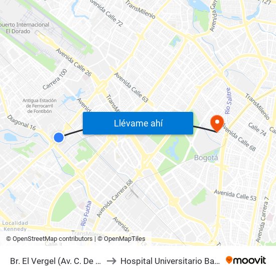 Br. El Vergel (Av. C. De Cali - Cl 18) to Hospital Universitario Barrios Unidos map