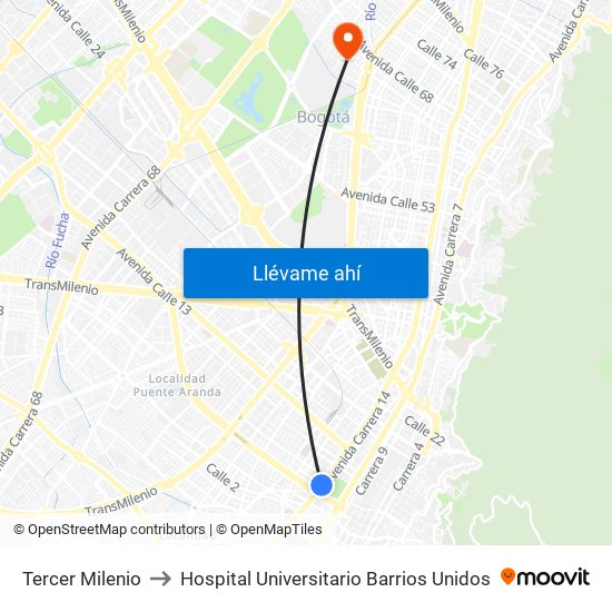 Tercer Milenio to Hospital Universitario Barrios Unidos map