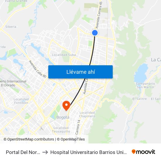 Portal Del Norte to Hospital Universitario Barrios Unidos map