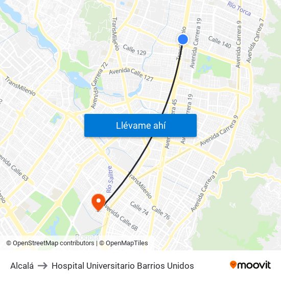 Alcalá to Hospital Universitario Barrios Unidos map