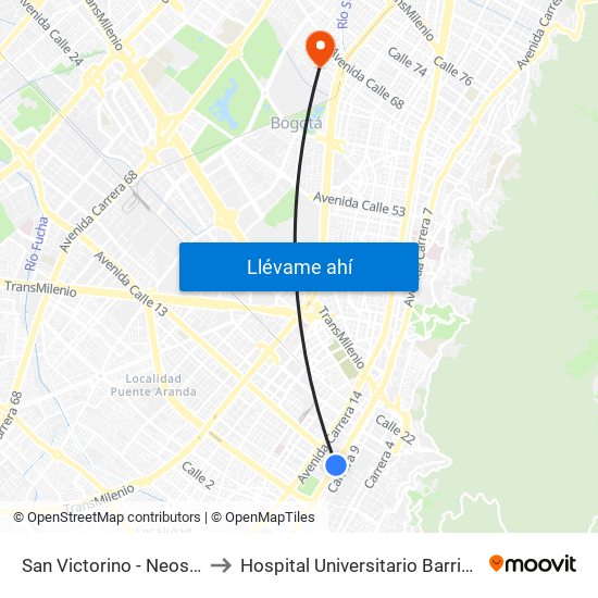 San Victorino - Neos Centro to Hospital Universitario Barrios Unidos map