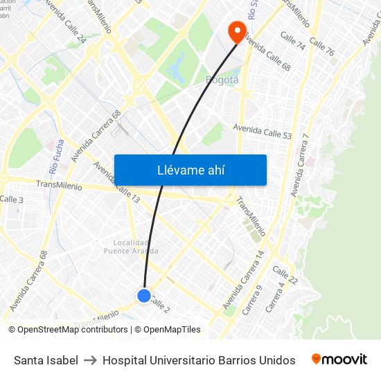 Santa Isabel to Hospital Universitario Barrios Unidos map