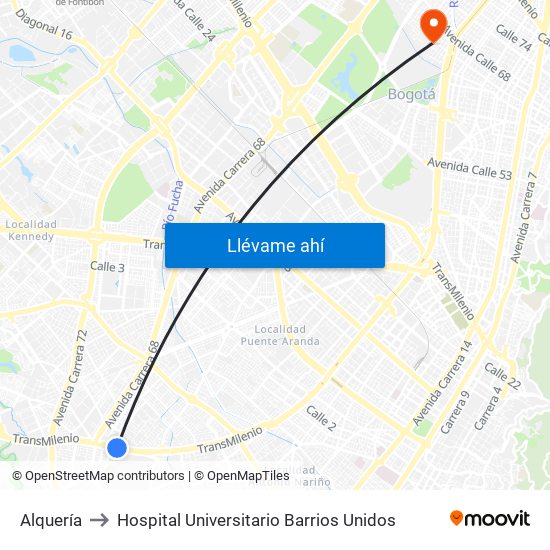 Alquería to Hospital Universitario Barrios Unidos map