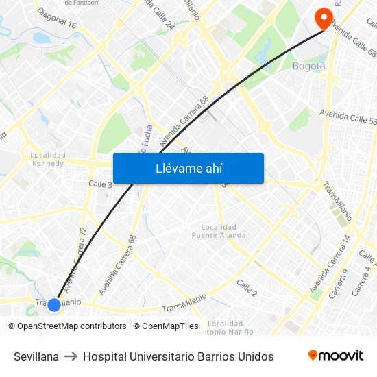 Sevillana to Hospital Universitario Barrios Unidos map