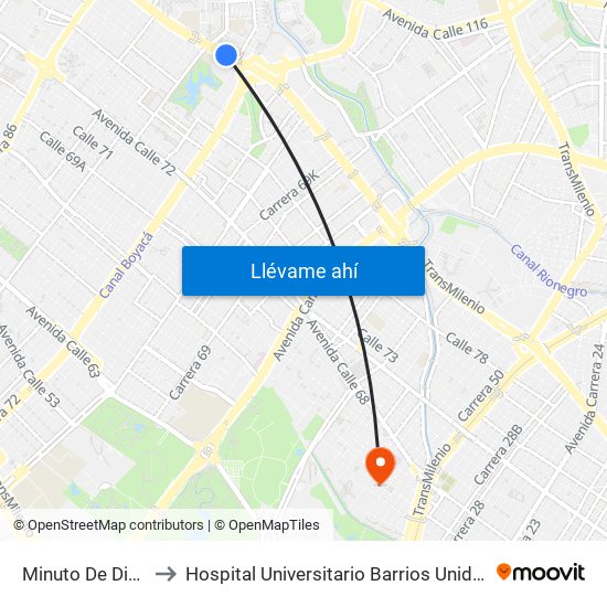 Minuto De Dios to Hospital Universitario Barrios Unidos map