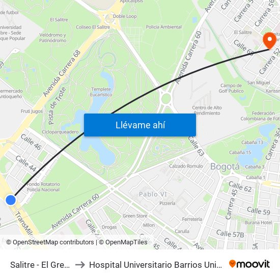 Salitre - El Greco to Hospital Universitario Barrios Unidos map