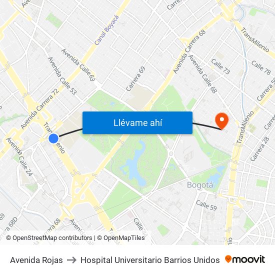 Avenida Rojas to Hospital Universitario Barrios Unidos map