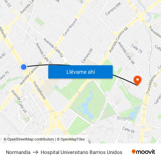 Normandía to Hospital Universitario Barrios Unidos map