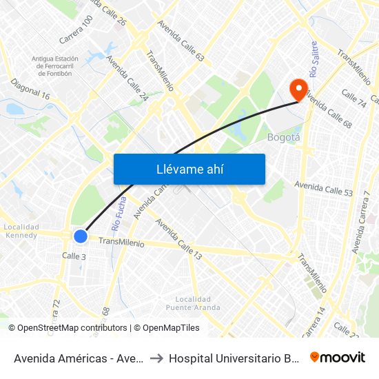 Avenida Américas - Avenida Boyacá to Hospital Universitario Barrios Unidos map