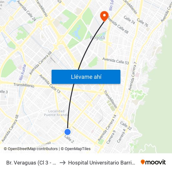 Br. Veraguas (Cl 3 - Kr 29a) to Hospital Universitario Barrios Unidos map
