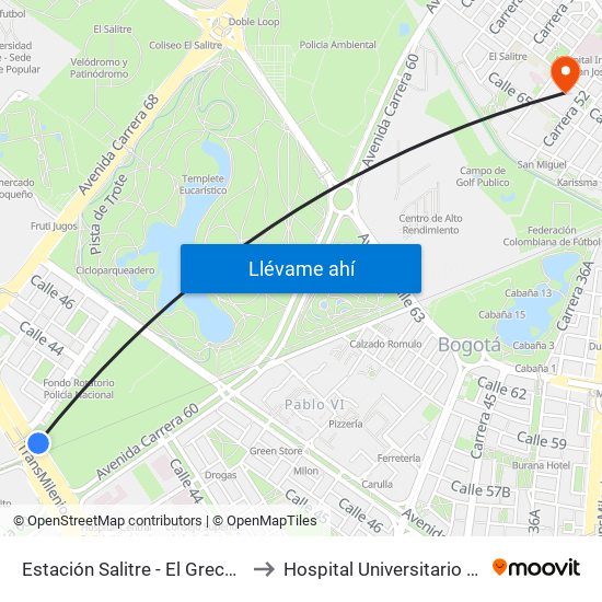Estación Salitre - El Greco (Ac 26 - Ak 68) to Hospital Universitario Barrios Unidos map