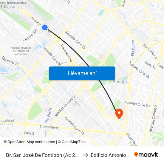 Br. San José De Fontibón (Ac 26 - Kr 96a) to Edificio Antonio Nariño map