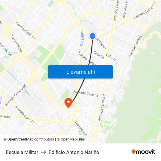 Escuela Militar to Edificio Antonio Nariño map