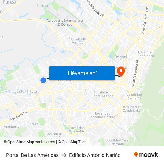 Portal De Las Américas to Edificio Antonio Nariño map