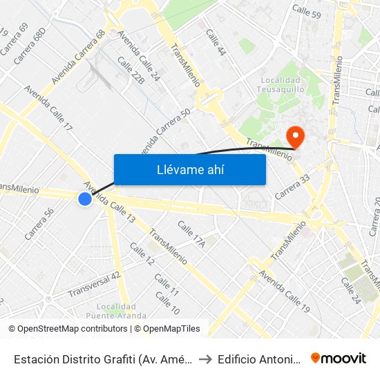 Estación Distrito Grafiti (Av. Américas - Kr 53a) to Edificio Antonio Nariño map