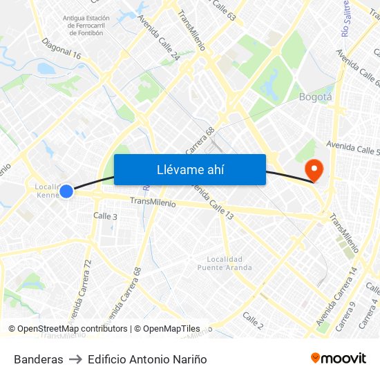 Banderas to Edificio Antonio Nariño map
