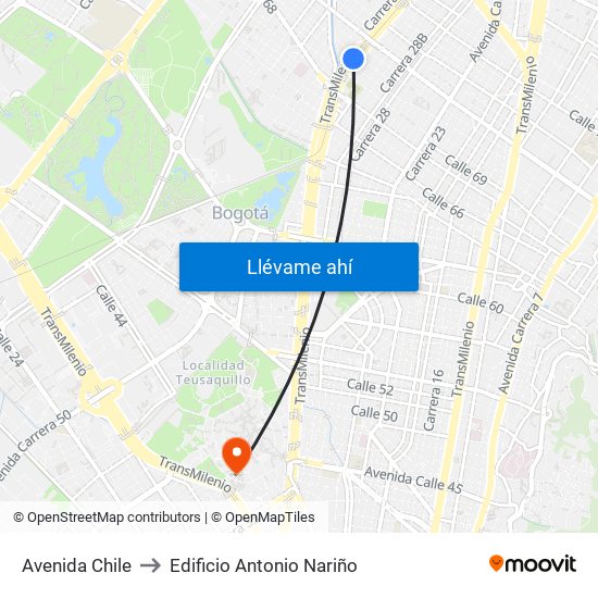 Avenida Chile to Edificio Antonio Nariño map