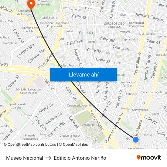 Museo Nacional to Edificio Antonio Nariño map