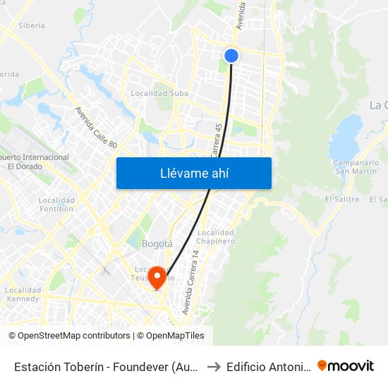 Estación Toberín - Foundever (Auto Norte - Cl 166) to Edificio Antonio Nariño map