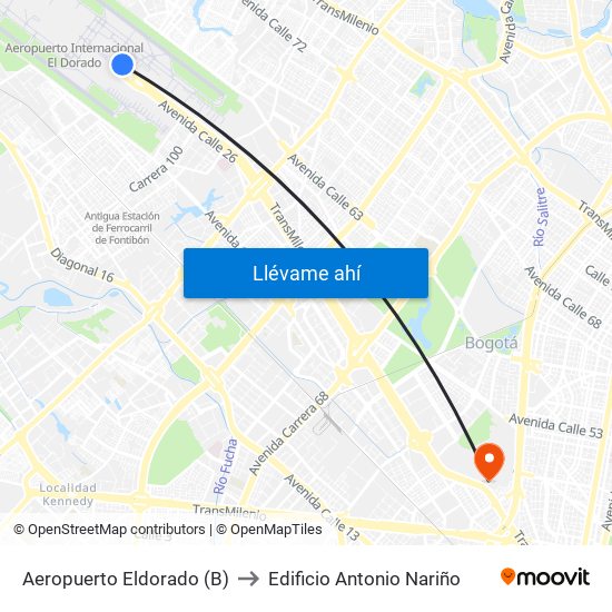 Aeropuerto Eldorado (B) to Edificio Antonio Nariño map