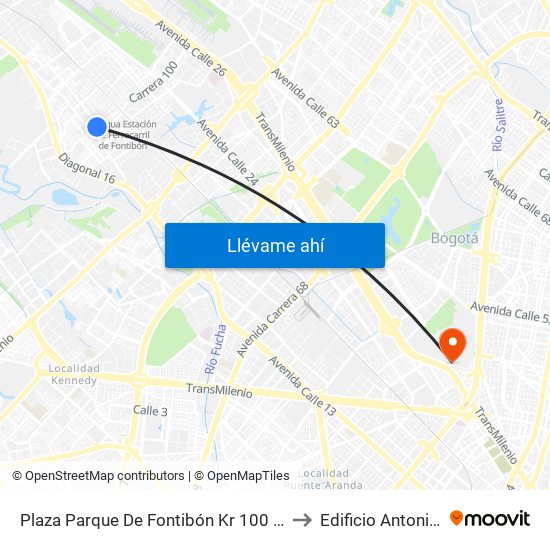 Plaza Parque De Fontibón Kr 100 (Kr 100 - Cl 17a) to Edificio Antonio Nariño map
