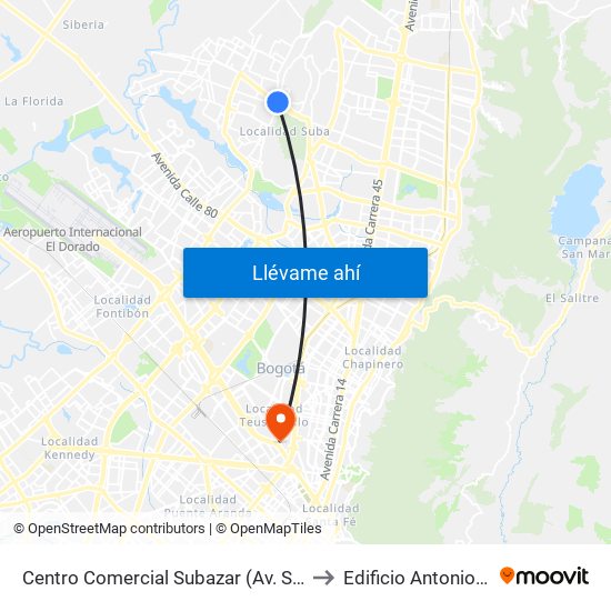 Centro Comercial Subazar (Av. Suba - Kr 91) to Edificio Antonio Nariño map