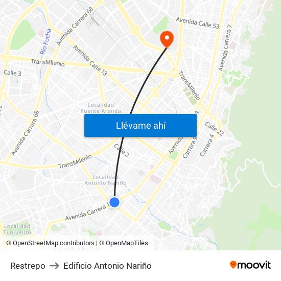 Restrepo to Edificio Antonio Nariño map