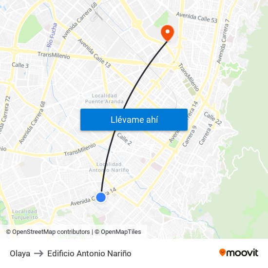 Olaya to Edificio Antonio Nariño map