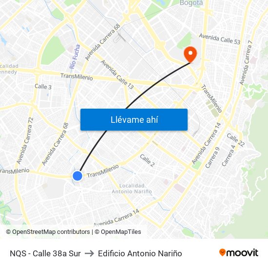 NQS - Calle 38a Sur to Edificio Antonio Nariño map