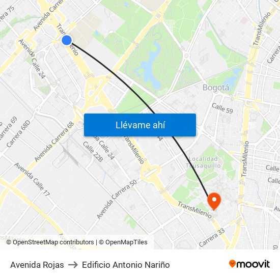 Avenida Rojas to Edificio Antonio Nariño map