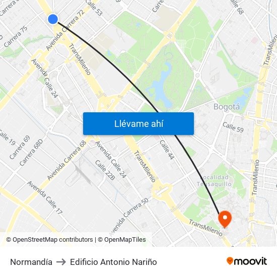 Normandía to Edificio Antonio Nariño map