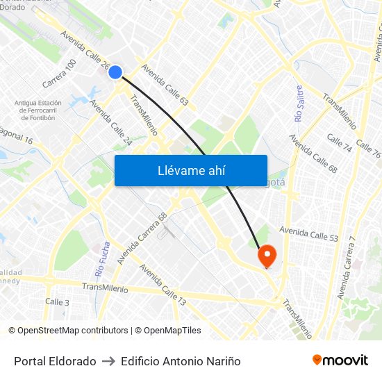 Portal Eldorado to Edificio Antonio Nariño map