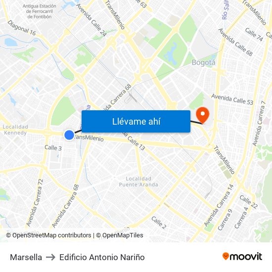 Marsella to Edificio Antonio Nariño map