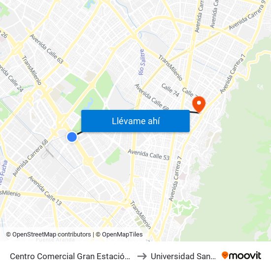 Centro Comercial Gran Estación (Ac 26 - Kr 60) to Universidad Santo Tomás map
